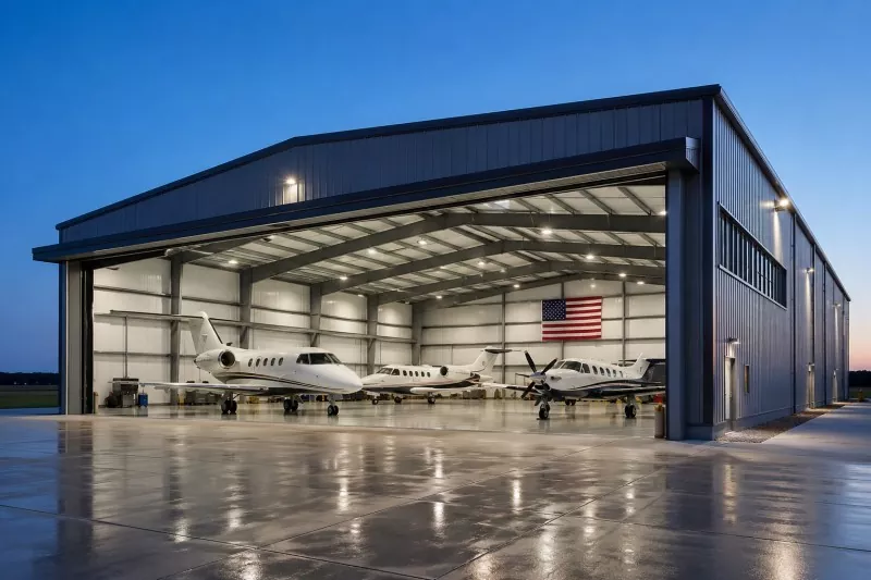 Struktura çeliku Ndërtim Hangar Privat Struktura çeliku Ndërtim Hangar Privat